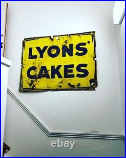 Vintage lyons cake sign Large Enamel Collectable Man Cave Kitchen Rustic