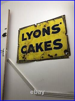 Vintage lyons cake sign Large Enamel Collectable Man Cave Kitchen Rustic