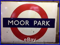 Vintage metal enamel London Tube underground Moor Park railway Transport sign