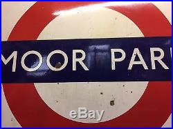 Vintage metal enamel London Tube underground Moor Park railway Transport sign