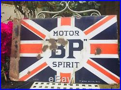 Vintage original 1930s DOUBLE SIDED enamel BP Motor Spirit sign