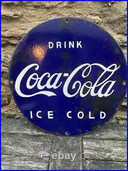 Vintage original Rare American USA, blue enamel coca cola, shop advertising sign