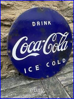 Vintage original Rare American USA, blue enamel coca cola, shop advertising sign