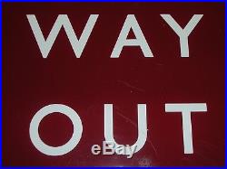Vintage original british railway red / burgundy enamel way out sign