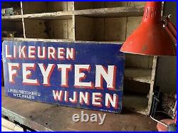 Vintage original enamel Belgium advertising sign Likeuren Feyten Winner