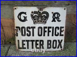 Vintage original enamel sign GR Post office letter box