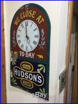 Vintage original enamel sign Hudson soap clock