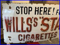 Vintage original enamel sign Stop Here For Wills star cigarettes