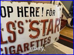 Vintage original enamel sign Stop Here For Wills star cigarettes