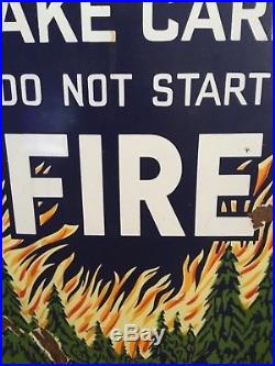 Vintage original enamel sign forestry commission do not start fire c1950s