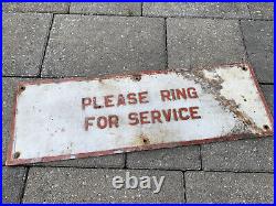 Vintage petrol forecourt ring the bell sign enamel tin garage Service Shop Old