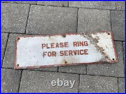 Vintage petrol forecourt ring the bell sign enamel tin garage Service Shop Old