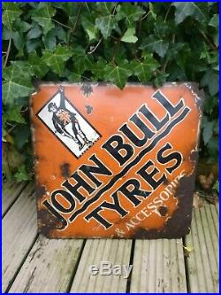 Vintage pictorial John Bull Tyres convex Advertising Enamel Sign Automobilia