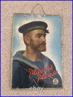 Vintage rare players pleass cigarette tin enamel sign shop advertising RARE Vintage rare players pleass cigarette tin enamel sign shop advertising RARE
