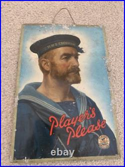 Vintage rare players pleass cigarette tin enamel sign shop advertising RARE Vintage rare players pleass cigarette tin enamel sign shop advertising RARE