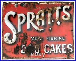Vintage -spratts, Meat Fibrine Dog Cakes- Puppy Food Pet Shop Enamel Advert Sign