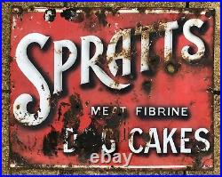 Vintage -spratts, Meat Fibrine Dog Cakes- Puppy Food Pet Shop Enamel Advert Sign