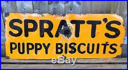 Vintage -spratts Puppy Biscuits- Enamel Dog Hound Pet Food Shop Advertising Sign