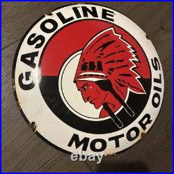 Vintage style 12 domed Red Indian Motor Oil Gasoline Enamel Sign