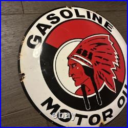 Vintage style 12 domed Red Indian Motor Oil Gasoline Enamel Sign