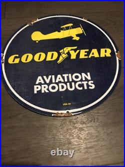 Vintage style Goodyear Aviation Products Enamel Garage Sign 12 Vintage style Goodyear Aviation Products Enamel Garage Sign 12