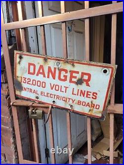 Vintage warning factory Danger Sign red white enamel electricity