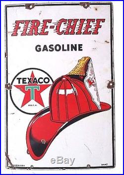 Vtg 1947 TEXACO FIRE CHIEF GASOLINE PUMP Porecelain Advertising Enamel Sign