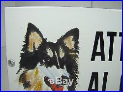 Vtg ATTENTI AL CANE'Beware of the Dog' Sign porcelain enamel hand painted dog