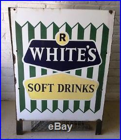 Vtg Advertising R WHITES LEMONADE Soft Drinks Metal Enamel POS. 3 Sign Park Bin