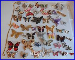 Vtg Articulate Colorful Butterfly Rhinestone Enamel Signed Pins Brooch Lot 49Pc