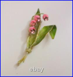 Vtg Signed LISNER Retro 60s Enamel Flower Lily of the Valley Pin Brooch Rare