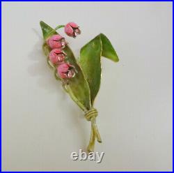 Vtg Signed LISNER Retro 60s Enamel Flower Lily of the Valley Pin Brooch Rare