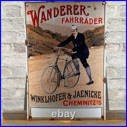 WANDERER Enamel Sign 19.3x12.6 (49x32cm) Rare Vintage Bike Showroom Metal Decor WANDERER Enamel Sign 19.3x12.6 (49x32cm) Rare Vintage Bike Showroom Metal Decor