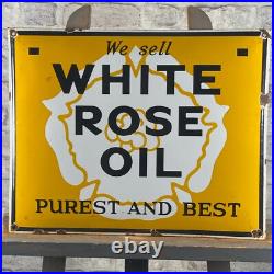 WHITE ROSE OIL Enamel Sign 19.7x15.7 (50x40cm) Rare Big Vintage Porcelain Decor WHITE ROSE OIL Enamel Sign 19.7x15.7 (50x40cm) Rare Big Vintage Porcelain Decor