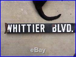 WHITTIER BLVD. Vintage Early 1900's Los Angeles Porcelain Enamel Street Sign