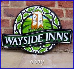 Wayside Inns Original Enamel Sign, Rare Large Stunning Beer Food Bar Drinks Sign
