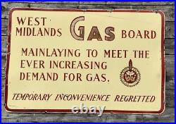 West Midlands Gas Board Large 3ft x 2ft Original Vintage Enamel Sign 1950s