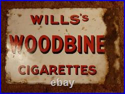 Will's Woodbine Cigarettes Vintage Enamel Sign (world Wide Postage Available)