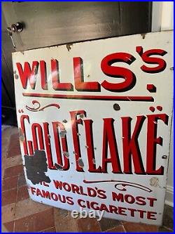 Wills Gold flake cigarettes enamel vintage sign In red & white Corrosion visible