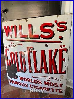 Wills Gold flake cigarettes enamel vintage sign In red & white Corrosion visible