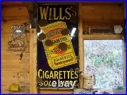 Wills cigarettes enamel sign, vintage sign, 3 foot sign WILL POST, WORLDWIDE POST