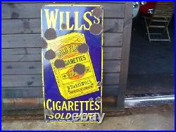 Wills cigarettes enamel sign, vintage sign, 3 foot sign WILL POST, WORLDWIDE POST