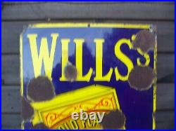 Wills cigarettes enamel sign, vintage sign, 3 foot sign WILL POST, WORLDWIDE POST