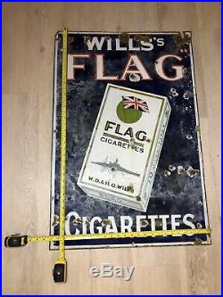 Willss Flag Cigarettes Vintage Original Enamel Sign
