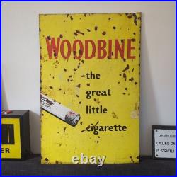 Woodbine Vintage Enamel Sign Antique Old Advert Yellow Man Cave Cigarette Brand