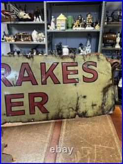 X-L 19thC Original automobile Cummins Brakes On Heater Enamel Sign VTG 202x49cm