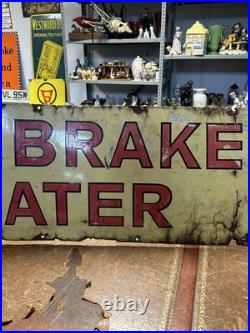 X-L 19thC Original automobile Cummins Brakes On Heater Enamel Sign VTG 202x49cm