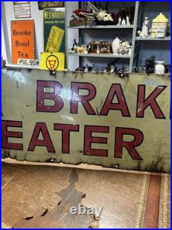 X-L 19thC Original automobile Cummins Brakes On Heater Enamel Sign VTG 202x49cm