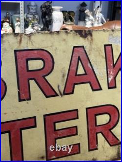 X-L 19thC Original automobile Cummins Brakes On Heater Enamel Sign VTG 202x49cm