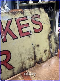 X-L 19thC Original automobile Cummins Brakes On Heater Enamel Sign VTG 202x49cm